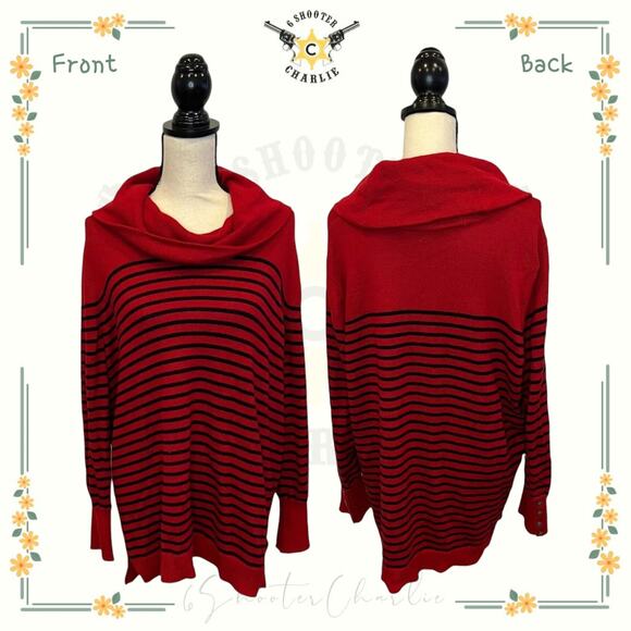 Ralph Lauren Cowl Neck Wool Blend Red Striped Long Sleeve Knit Sweater SZ 2XL - Picture 1 of 6